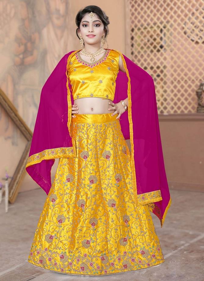 Aaradhna Vol 6 Exclusive Wedding Wear Silk Embroirdery And Codding Work Kids Lehenga Choli Collectioin